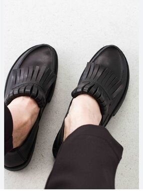 Trippen Black Leather Fringed Tiger Loafers Platform Slip On Germany EU 37